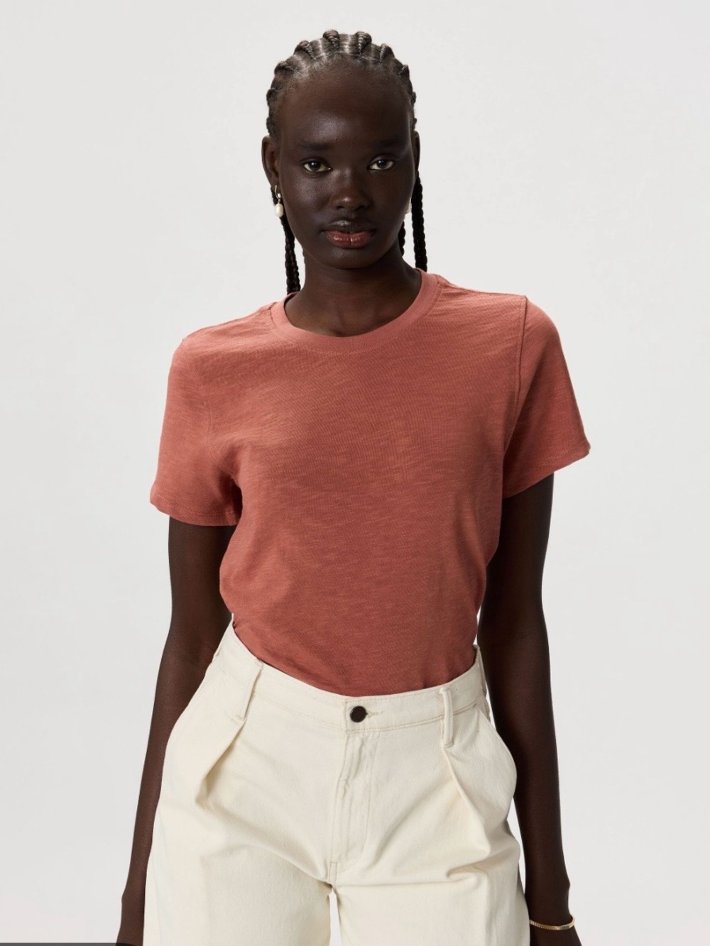 Quince 100% Organic Cotton Slub Crewneck Tee T-Shirt XS pink coral short sleeve